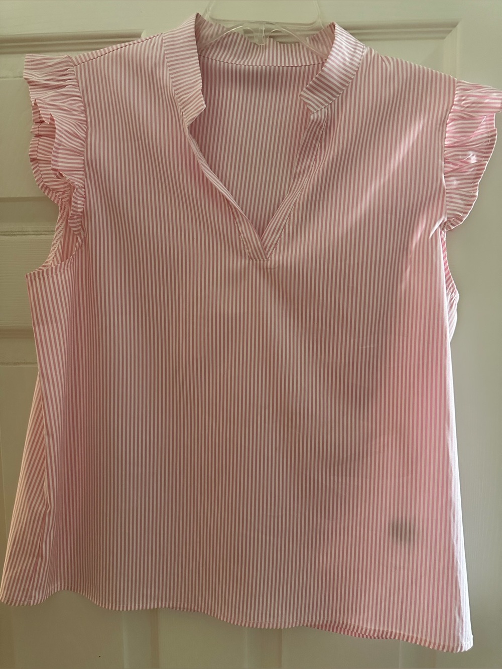 Pink and White Striped Ruffle Sleeve Top